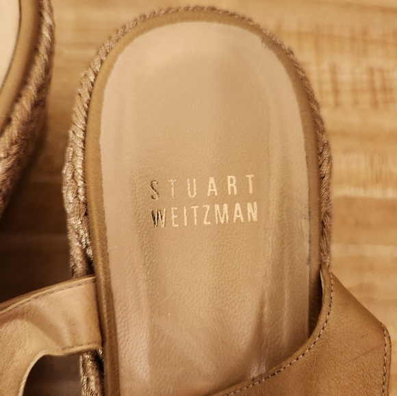 STUART WEITZMAN Metallic Gold Leather Wedge Heels with Platform, size 7M - Picture 7 of 13
